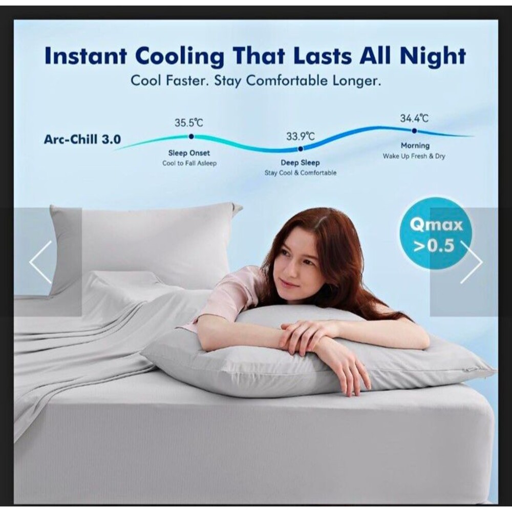 Elegear Arc-Chill 3.0 Silver-Ion Cooling Sheet Set Queen White Deep Pocket